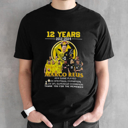 12 Years 2012-2024 Marco Reus 424 Game Played Thank You For The Memories Signature Shirt
